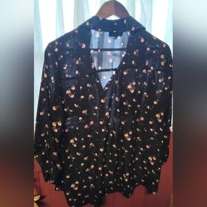 Black Floral V-Neck Blouse